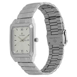 Titan Quartz Analog with Day and Date Silver Dial Silver Stainless Steel Strap Rectangular Shaped Watch For Men 1581sm03