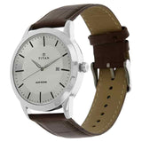 Titan Silver Dial Brown Leather Strap Watch - 1584SL03