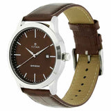 Titan Brown Dial Brown Leather Strap Watch - 1584SL04