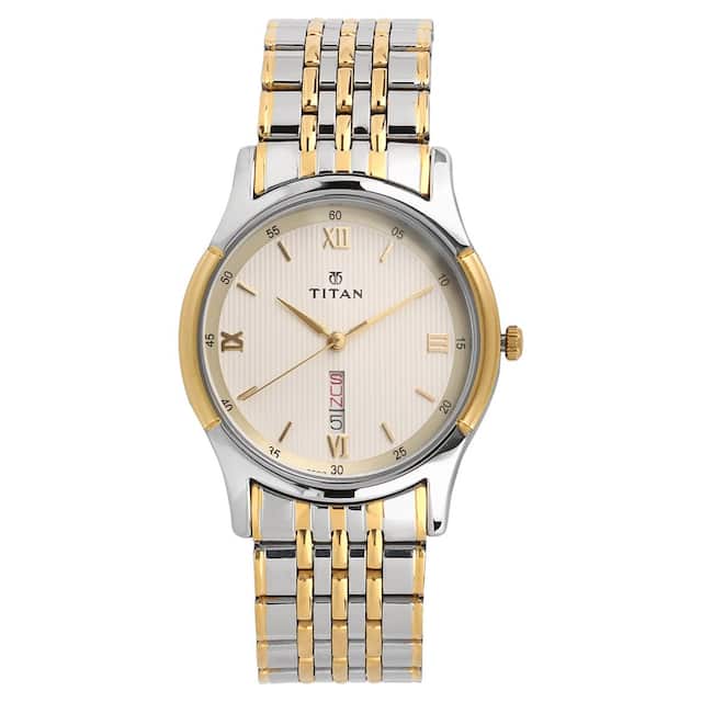 TITAN Off White Dial Two Toned Stainless Steel Strap Watch NP1636BM01 - KRISHNA WATCH COMPANY