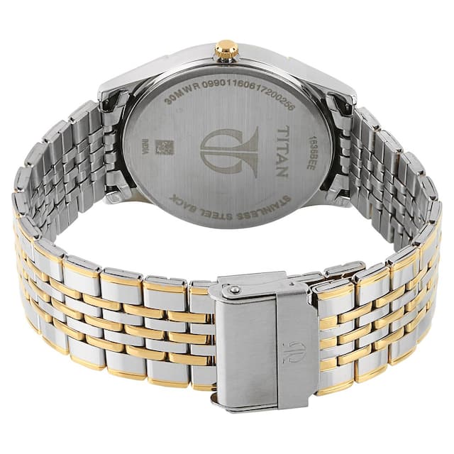 TITAN Off White Dial Two Toned Stainless Steel Strap Watch NP1636BM01