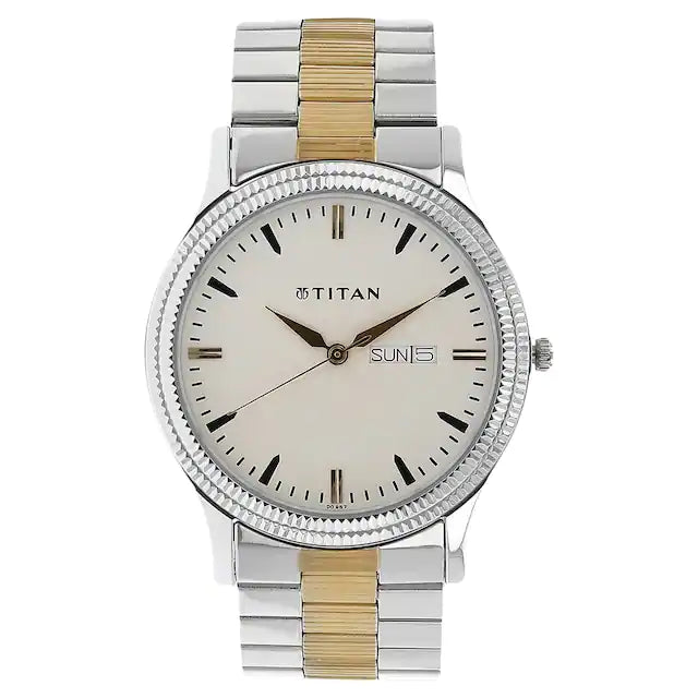 Titan White Dial Two Toned Stainless Steel Strap Watch NN1650BM01
