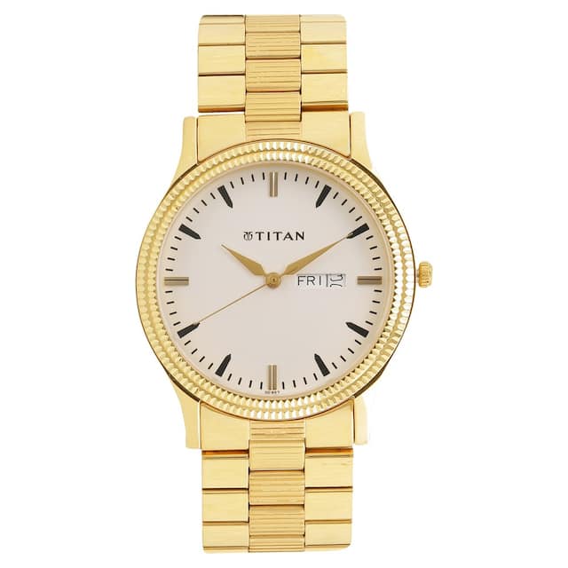 TITAN White Dial Golden Stainless Steel Strap Watch NP1650YM03 - KRISHNA WATCH COMPANY