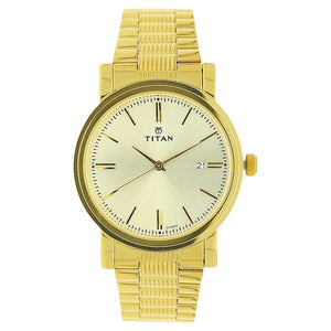 TITAN Champagne Dial Golden Stainless Steel Strap Watch NM1712YM03 - KRISHNA WATCH COMPANY