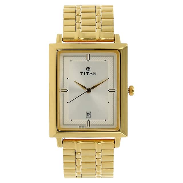 TITAN Silver Dial Golden Stainless Steel Strap Watch NL1715YM01(DF988) - KRISHNA WATCH COMPANY
