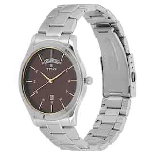 Titan Workwear Watch with Brown Dial & Stainless Steel Strap 1767SM03