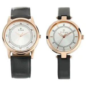 Titan Bandhan Silver White Dial Leather Pair Watches NP17732603WL01 - KRISHNA WATCH COMPANY