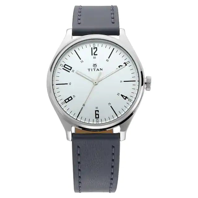 TITAN Workwear Watch with Silver Dial & Blue Leather Strap - 1802SL02 - KRISHNA WATCH COMPANY