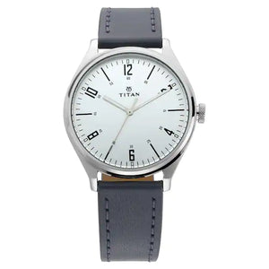 TITAN Workwear Watch with Silver Dial & Blue Leather Strap - 1802SL02 - KRISHNA WATCH COMPANY