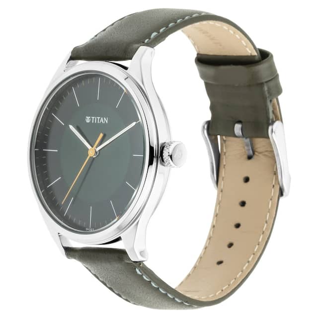 TITAN Workwear Watch with Green Dial & Leather Strap NP1802SL04