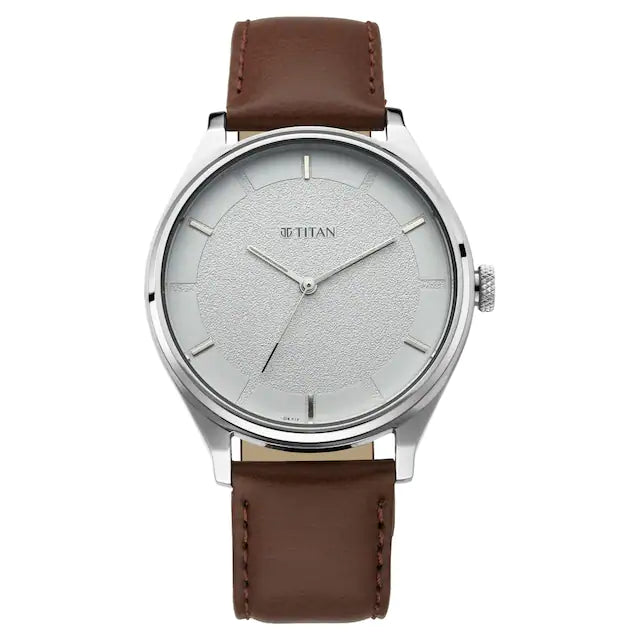 TITAN Workwear Watch with White Dial & Leather Strap 1802SL13
