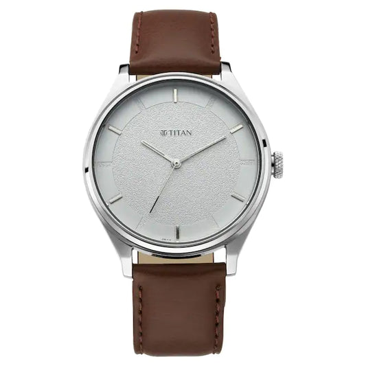 TITAN Workwear Watch with White Dial & Leather Strap 1802SL13