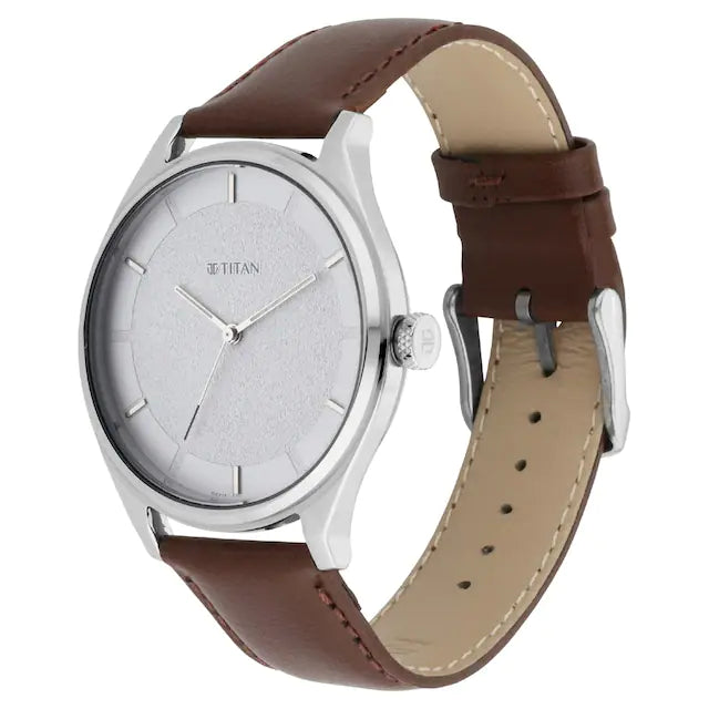 TITAN Workwear Watch with White Dial & Leather Strap 1802SL13
