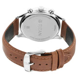 TITAN Workwear Watch with White Dial & Leather Strap  - 1805SL04