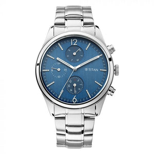 TITAN Workwear Watch with Blue Dial & Metal Strap - 1805SM03 - KRISHNA WATCH COMPANY