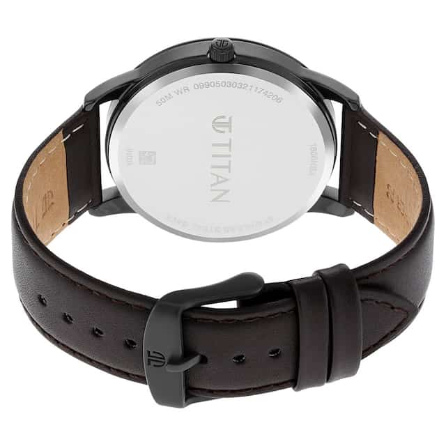 Titan Workwear Watch with Golden Dial & Leather Strap NP1806NL02 (DK824)