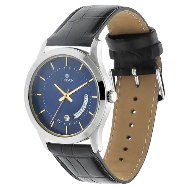 TITAN Blue Dial Leather Strap Watch NR1823SL01