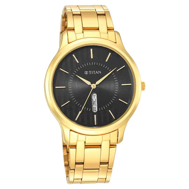 TITAN Karishma Black Dial Brass Strap Watch 1825YM02