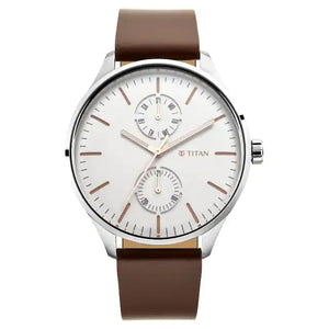 TITAN Evoke White Dial Brown Leather Strap Watch 1833SL02 / NQ1833SL02 - KRISHNA WATCH COMPANY