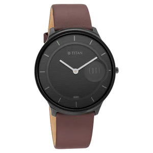 TITAN Edge Baseline Watch with Black Dial & Brown Leather Strap NQ1843NL01 - KRISHNA WATCH COMPANY