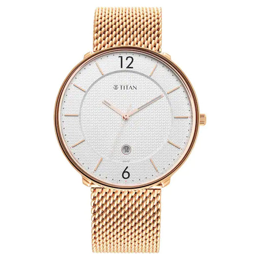 Titan Black & Gold Silver Dial Stainless Steel Strap Watch for Men 1849WM01