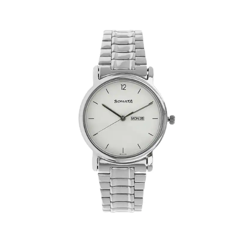 Sonata White Dial Silver Stainless Steel Strap Watch - 1013SM06