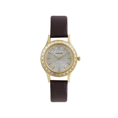 Sonata Stardust Silver Dial Leather Strap 8123YL04 (SDH270)