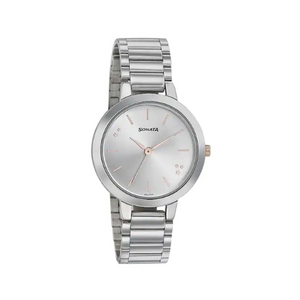 Sonata Play With Silver Dial Stainless Steel Strap Watch NR8141KM02 - KRISHNA WATCH COMPANY
