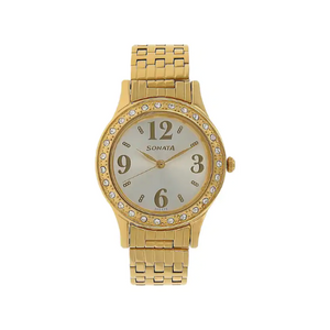 Silver Dial Golden Stainless Steel Strap Watch NK8123YM01 - KRISHNA WATCH COMPANY