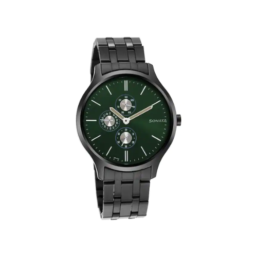 Sonata Versatyle 2 Green Dial Stainless Steel Strap Watch NR7140NM02