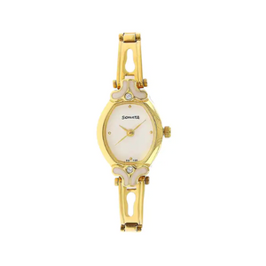 Sonata White Dial Golden Stainless Steel Strap Watch NR8068YM03 - KRISHNA WATCH COMPANY