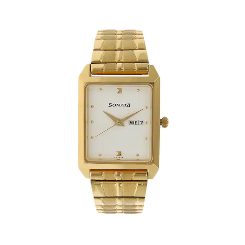 Sonata White Dial Golden Stainless Steel Strap Watch NR7007YM03
