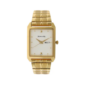 Sonata White Dial Golden Stainless Steel Strap Watch NR7007YM03 - KRISHNA WATCH COMPANY