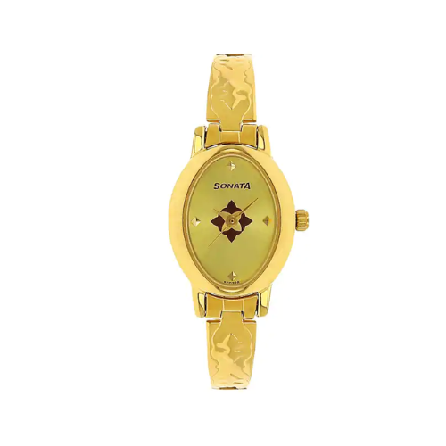 Sonata Champagne Dial Golden Stainless Steel Strap Watch NR8100YM04