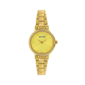 Sonata Champagne Dial Golden Metal Strap Watch NR8096YM02 - KRISHNA WATCH COMPANY