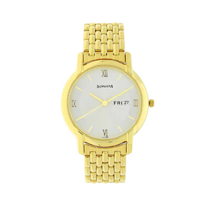 Sonata White Dial Yellow Stainless Steel Strap Watch - 7954YM01W - KRISHNA WATCH COMPANY