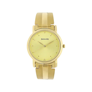 Sonata Champagne Dial Golden Stainless Steel Strap Watch - 1013YM24 - KRISHNA WATCH COMPANY