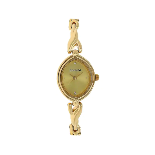 Sonata Champagne Dial Golden Metal Strap Watch NR8109YM02