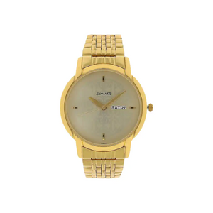 Sonata Champagne Dial Golden Stainless Steel Strap Watch NR77031YM04 - KRISHNA WATCH COMPANY
