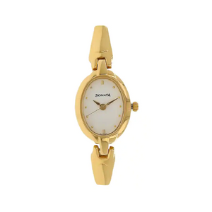 White Dial Golden Metal Strap Watch - 8048YM01 - KRISHNA WATCH COMPANY