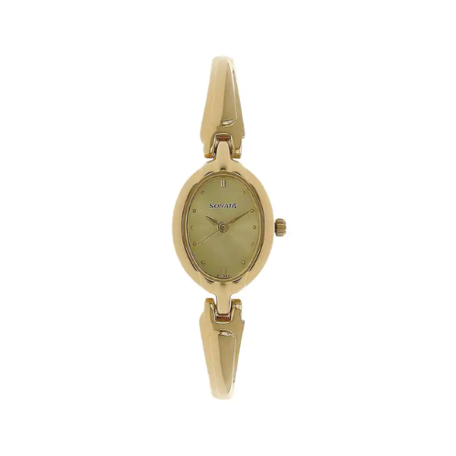 Sonata Champagne Dial Golden Metal Strap Watch - 8048YM02