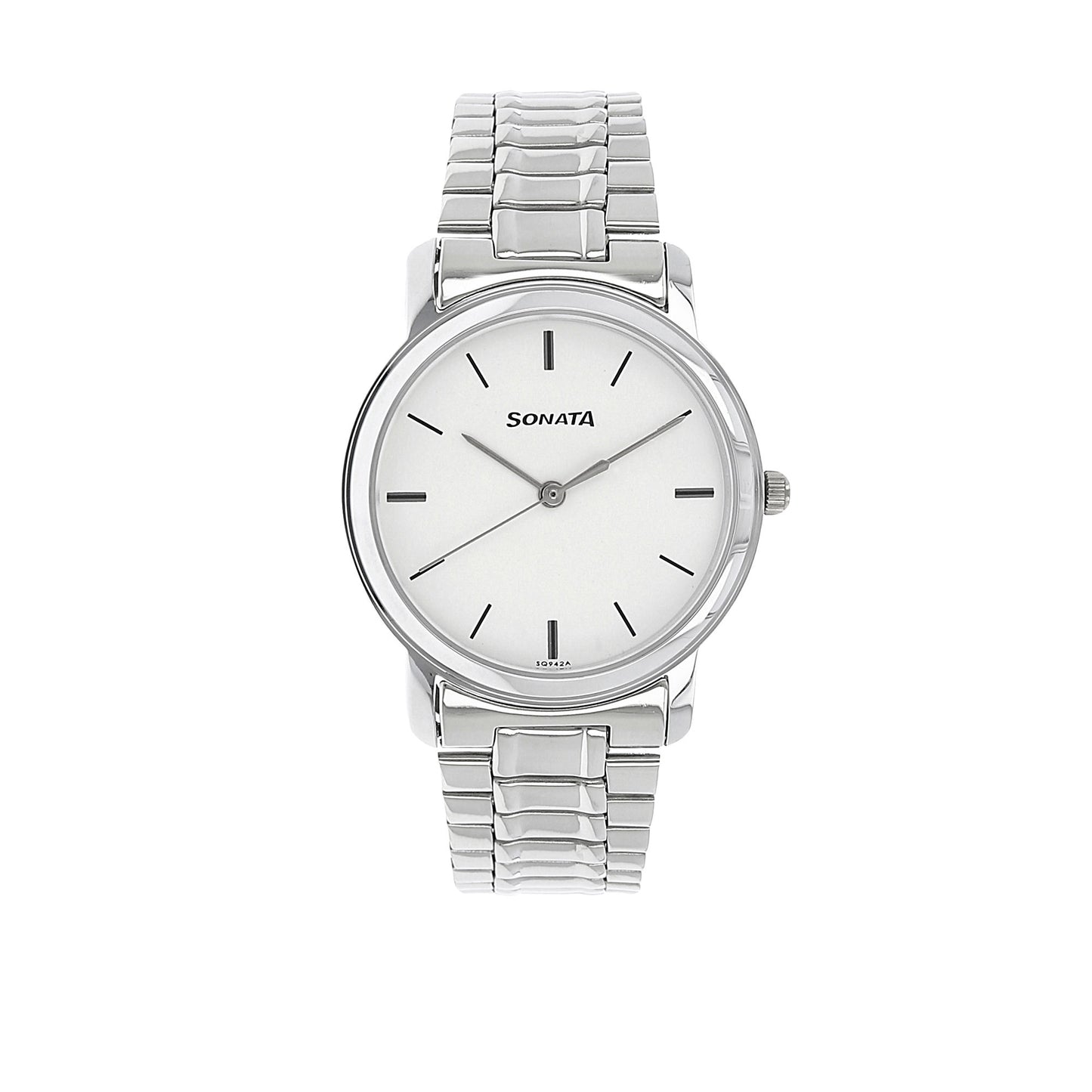 Sonata White Dial Silver Stainless Steel Strap Watch NR1013SM01