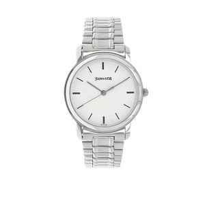 Sonata White Dial Silver Stainless Steel Strap Watch 1013SM01 - KRISHNA WATCH COMPANY