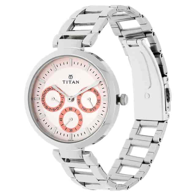 Titan Pink Dial Silver Stainless Steel Strap Watch 2480SM05