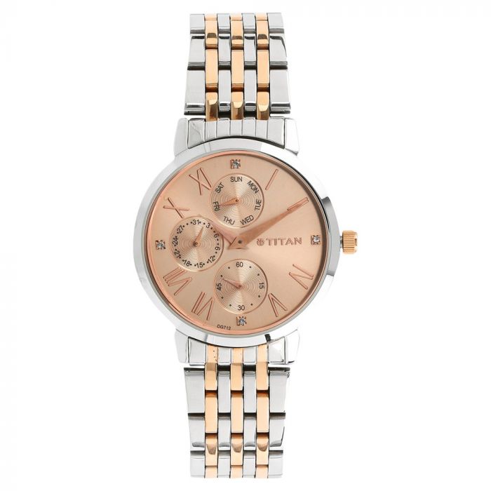 TITAN Workwear Watch with Rose Gold Dial & Stainless Steel Strap 2569KM02(DG712) - KRISHNA WATCH COMPANY