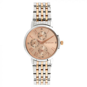 TITAN Workwear Watch with Rose Gold Dial & Stainless Steel Strap 2569KM02(DG712) - KRISHNA WATCH COMPANY