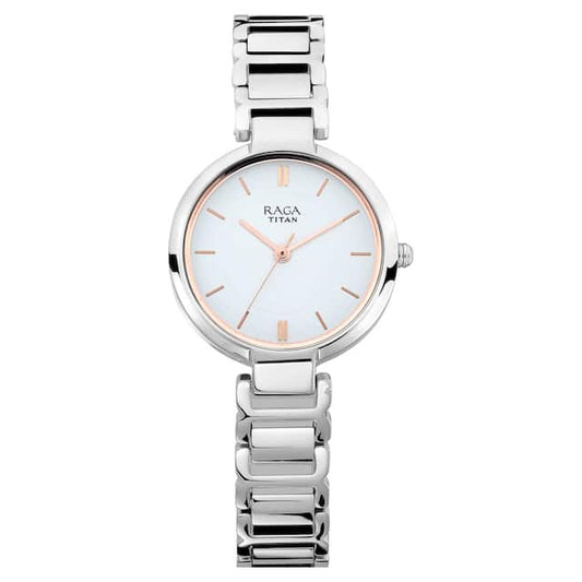 TITAN Raga Viva White Dial Metal Strap Watch 2608SM01