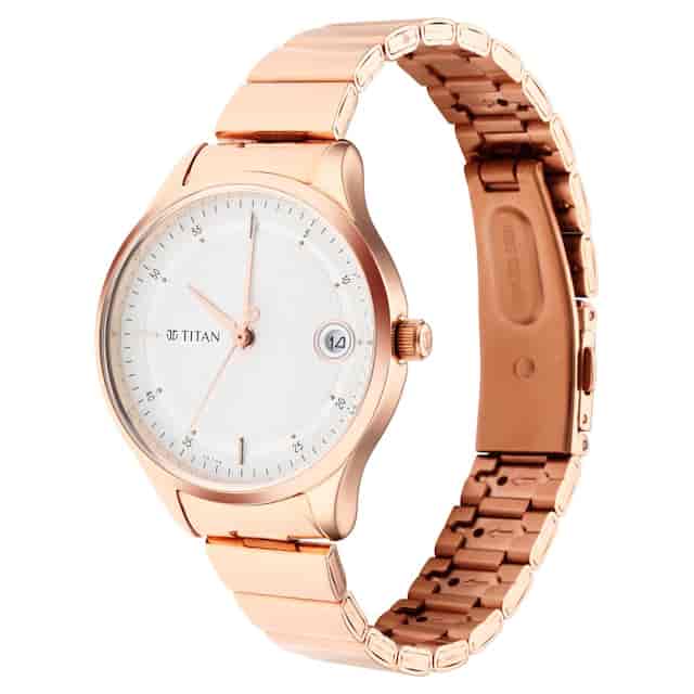 Titan Workwear Silver Dial Rose Gold Stainless Steel Strap Watch NP2649WM01 (DK788)
