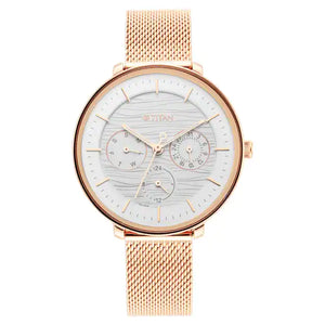 TITAN Workwear Silver Dial Rose Gold Stainless Steel Strap Watch NQ2651WM02 - KRISHNA WATCH COMPANY