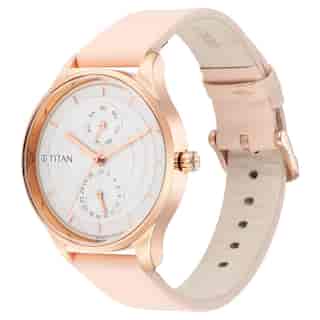 Titan Neo Workdays Silver Dial Women Watch With Leather Strap 2670WL06